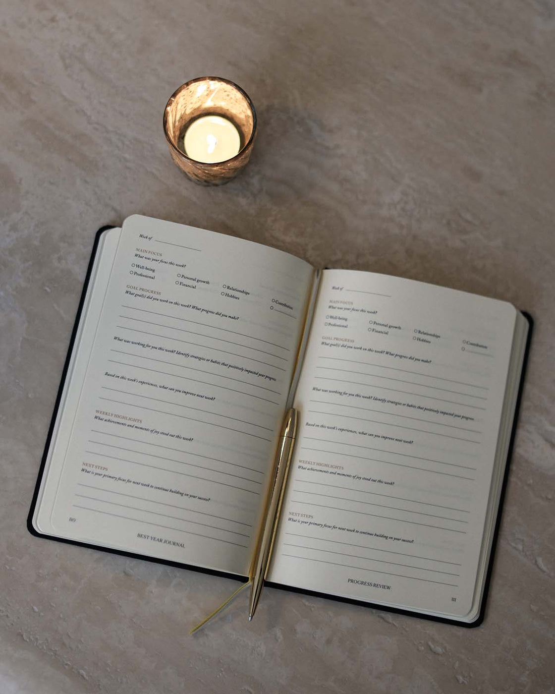 Journal and pen for self-reflection